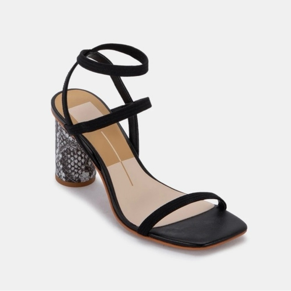 Dolce Vita Black Strappy Heels with Snakeskin Accent